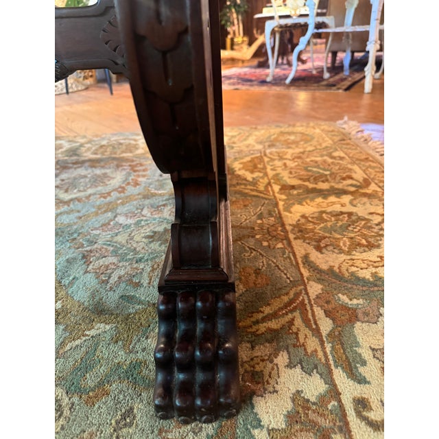 1940s Antique Carved Trestle Table For Sale - Image 5 of 15