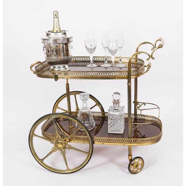 Mid-Century French Walnut and Brass Galleried Drinks Trolley, 1950s For Sale - Image 4 of 18