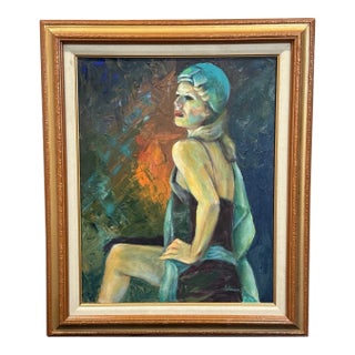 1990s Kathi Colman (1939-2023) Oil Painting Burlesque Dancer "It's a Living" For Sale