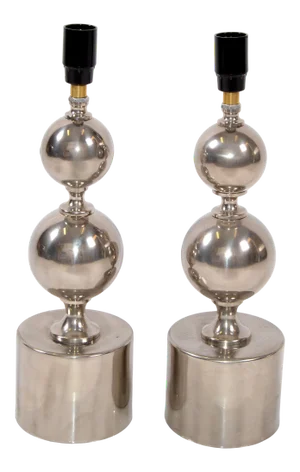 2 Petite Philippe Barbier French Provincial Chrome Table Lamps Maison Barbier