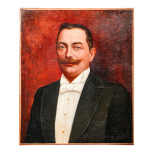Refined Formal Victorian Era Tuxedo Gentleman Antique French Oil Painting on Canvas