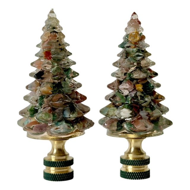 Gemstone Christmas Tree Lamp Finials - A Pair For Sale