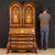 Fabulous 20th century Dutch trumeau. Moved and rounded furniture richly inlaid in walnut, mahogany, beech, maple and...