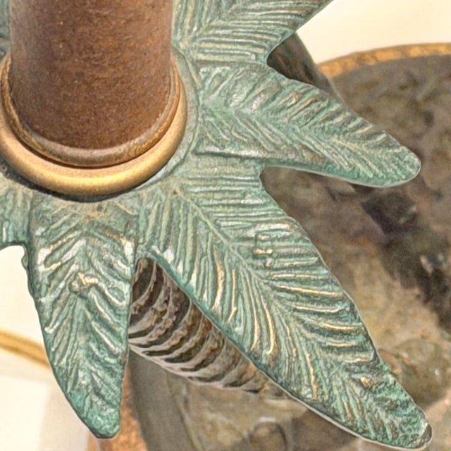 Vintage Tyndale for Frederick Cooper Cast Iron 2-Light Palm Tree Table Lamp With Original Shade For Sale - Image 11 of 12