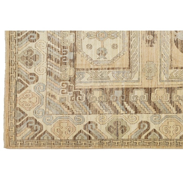 Textile 13 X 18 Modern Khotan Style Handmade Beige Wool Rug With Geometric Pattern For Sale - Image 7 of 10