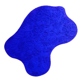 2022 “Settled” Bright Blue Biomorphic Sawdust Shape With Pink Back Painting by Matthew Reeves For Sale