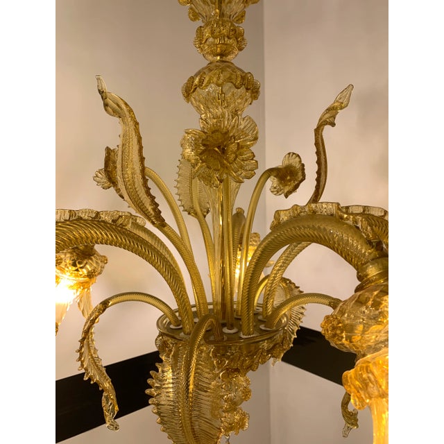 Traditional Amber Murano Glass Chandelier With Flowers and Leaves For Sale - Image 3 of 13