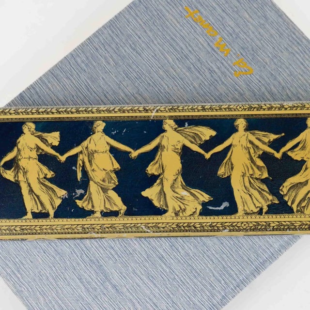 Blue Vintage Greek Muses Metal Decorative Box With Sliding Wood Interior For Sale - Image 8 of 13