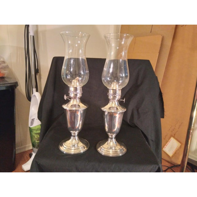 Silver 1960s Pair of Gorham Silver Plated Oil Lamps Model Yc490 For Sale - Image 8 of 12