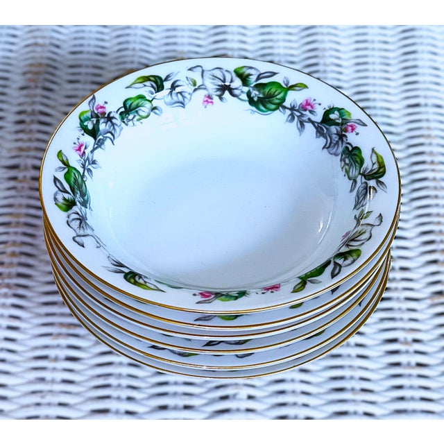 Mid-Century Modern Japanese Asian Floral Blossoms China Bowls - Set of 6 For Sale - Image 3 of 9
