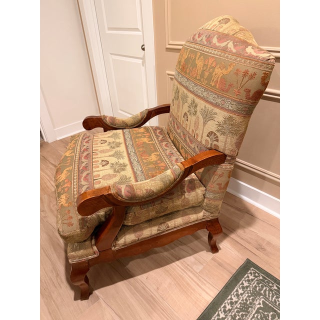 English Fairfield Camel and Palm Tapestry Chair For Sale - Image 3 of 10