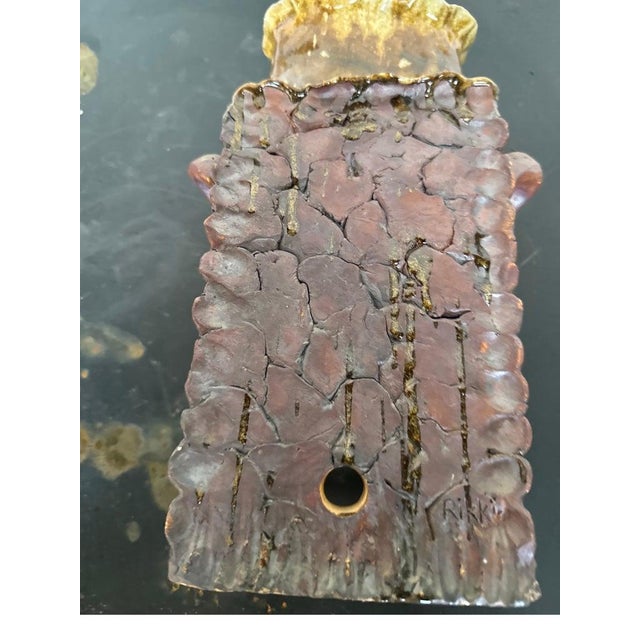 Mid 20th Century Vintage Handmade Signed Tall Square Shaped Ceramic Vase For Sale - Image 5 of 6