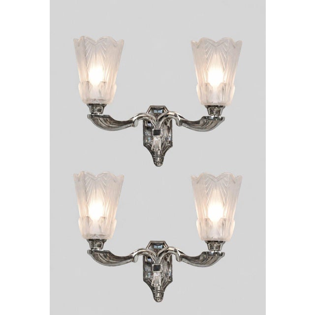 Pair of French Art Deco Double Uplight Wall Sconces by Jean Gauthier, 1930s For Sale - Image 4 of 7