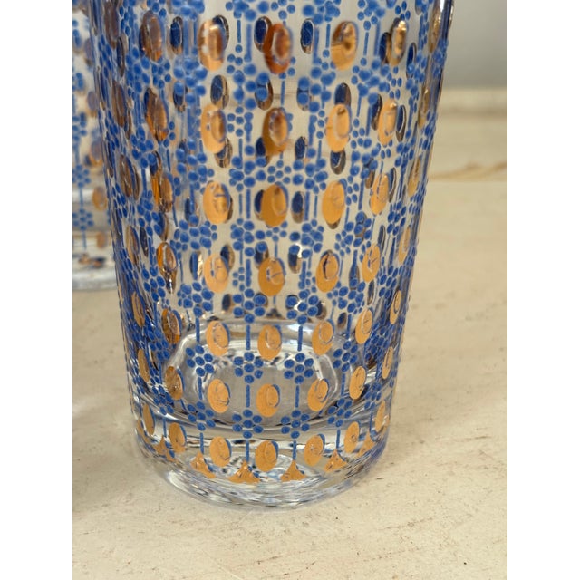 1970s Vintage 1970s Gold & Blue MCM Glass Tumblers - A Set of 7 For Sale - Image 5 of 10