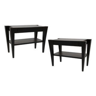 Pair of Post Modern Ebony Black Architectural Frame Nightstands For Sale