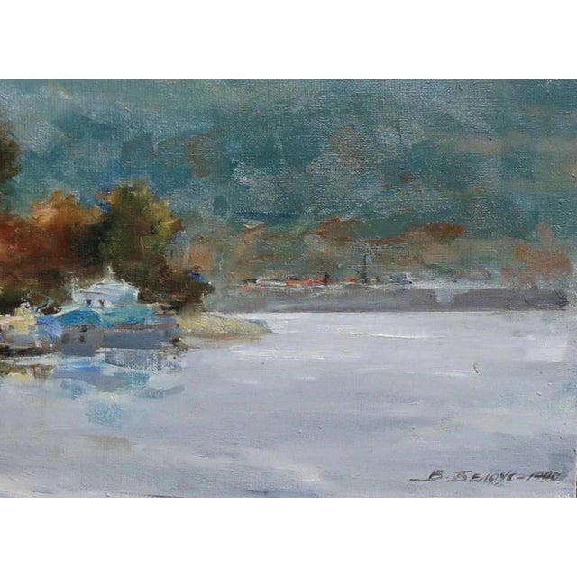 1990s Antique River Landscape Oil Painting, Ukrainian Art, 1999 42-58 For Sale - Image 5 of 6