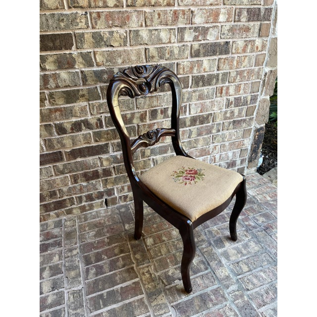 Curved Balloon Back Antique Victorian Chair With Needlepoint Cushion by Charlotte Chair Company For Sale - Image 9 of 12