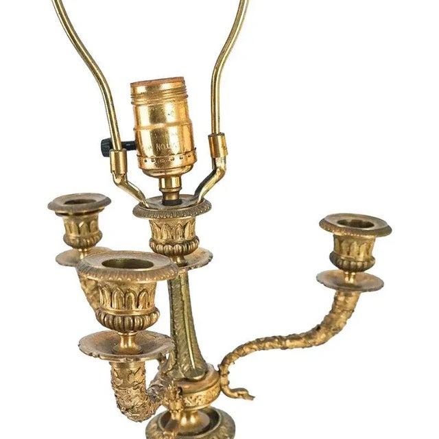 Pair of French Gilt Bronze Candelabra Lamps Circa 19th Century For Sale - Image 4 of 5