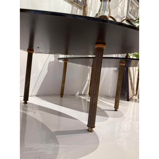 Hollywood Regency Mid-Century Two-Tier Glass & Crystal Column Side Table For Sale - Image 3 of 9