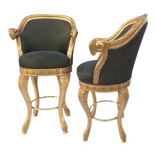 Art Deco Savoy Greek Key Rams Head Swivel Bar Stools - A Pair For Sale