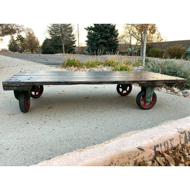 Industrial Cast Iron & Hardwood Factory Cart Coffee Table From Fairbanks For Sale - Image 11 of 13