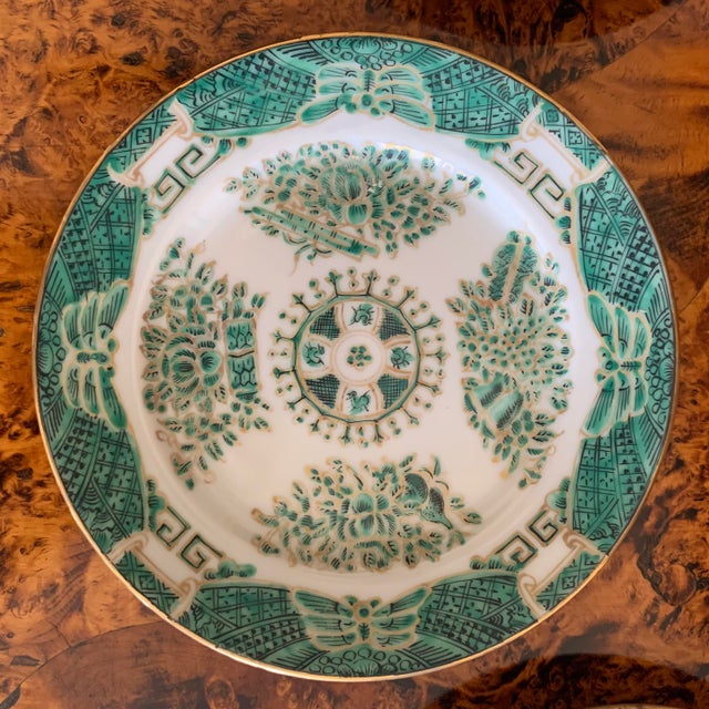 Set of Eight Green Fitzhugh Porcelain Butter Plates Along With a Serving Dish For Sale - Image 9 of 16