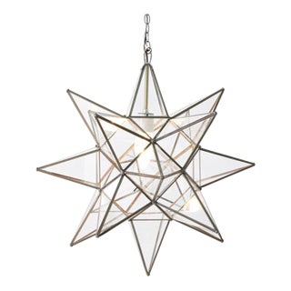 Matthew Izzo Home 20" Clear Glass Moravian Star Pendant Light With Oxidized Metal Trim For Sale