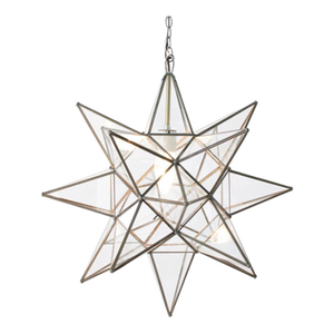 Matthew Izzo Home 20" Clear Glass Moravian Star Pendant Light With Oxidized Metal Trim