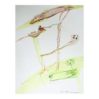 Late 20th Century Abstract Surreal Watercolor Painting For Sale
