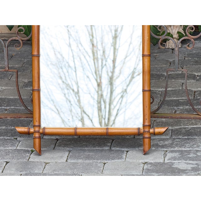 Brown French Faux Bamboo Wall Mirror with Carved Frame, circa 1900 For Sale - Image 8 of 12