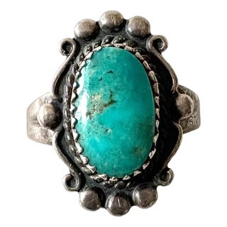 Vintage Navajo Style Turquoise Sterling Silver Ring Size 6 For Sale