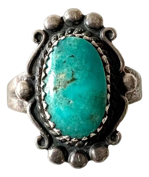 Vintage Navajo Style Turquoise Sterling Silver Ring Size 6