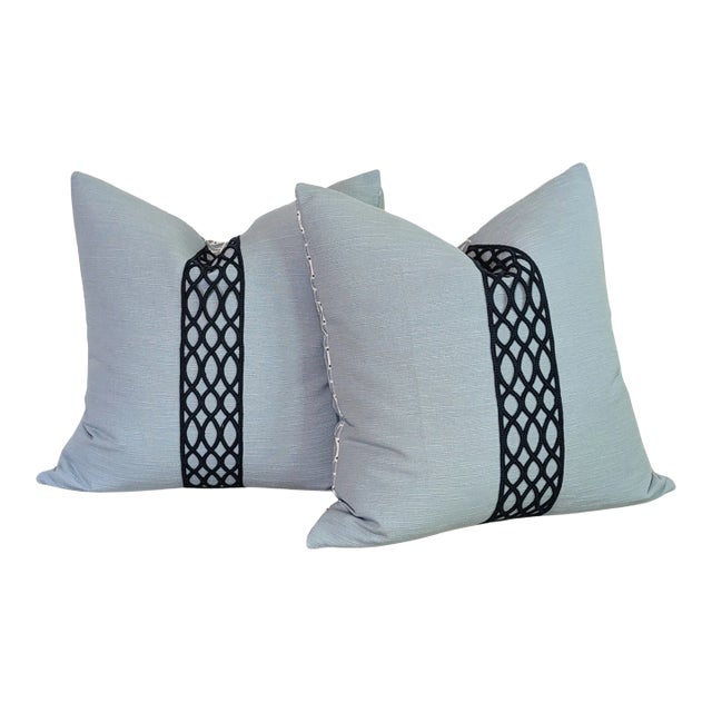 Schumacher Blue Mezza Luna 20" Pillows - Set of 2 For Sale