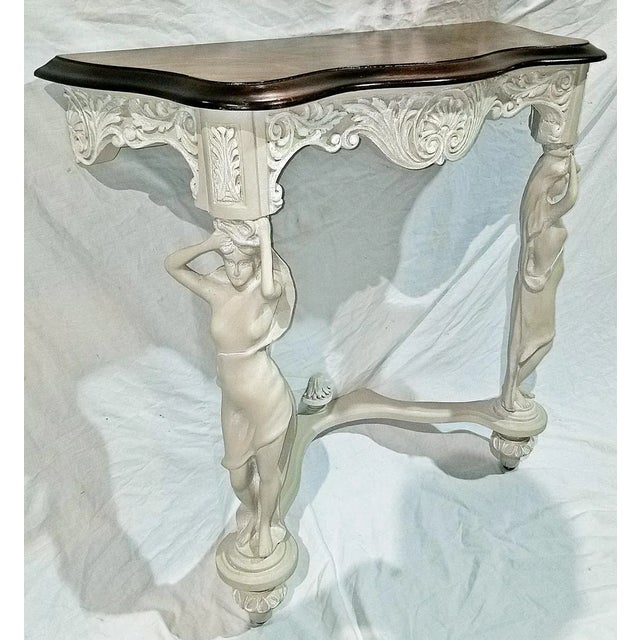 Unique and striking Italianette carved mahogany consoles tables just made from a center table, freshly finished...