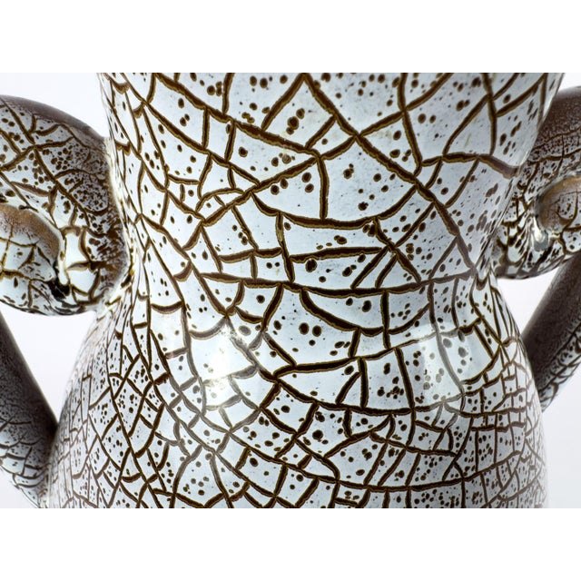 Mid-Century Accolay Crackle-Glaze Sculptural Vase, Signed b.a., France For Sale - Image 10 of 12