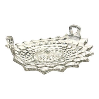 Vintage Fostoria American Clear 2056 Double Handled Glass Muffin Tray For Sale