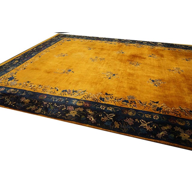 1920s Antique Large Room Size Yellow Modernist Floral Chinese Art Deco Rug For Sale - Image 4 of 10