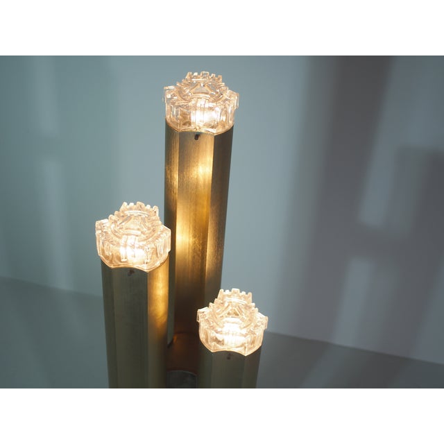 Gold Three Towers Brass Standing Lamp by Gaetano Sciolari, Italy, 1970s For Sale - Image 8 of 15