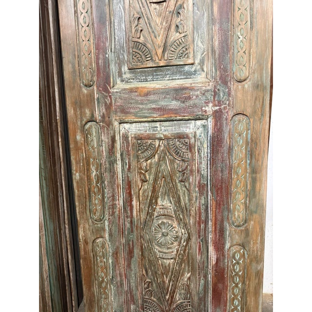 Mid-Century Modern Vintage Hand-Carved Door | Rustic Reclaimed Wood, Modern Farmhouse Accent 96x30.5 For Sale - Image 3 of 6