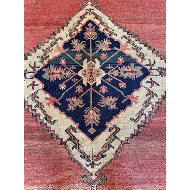 Antique Persian Serapi Carpet, Handmade Wool Oriental Rug, Ivory Rust Light Blue For Sale - Image 17 of 18