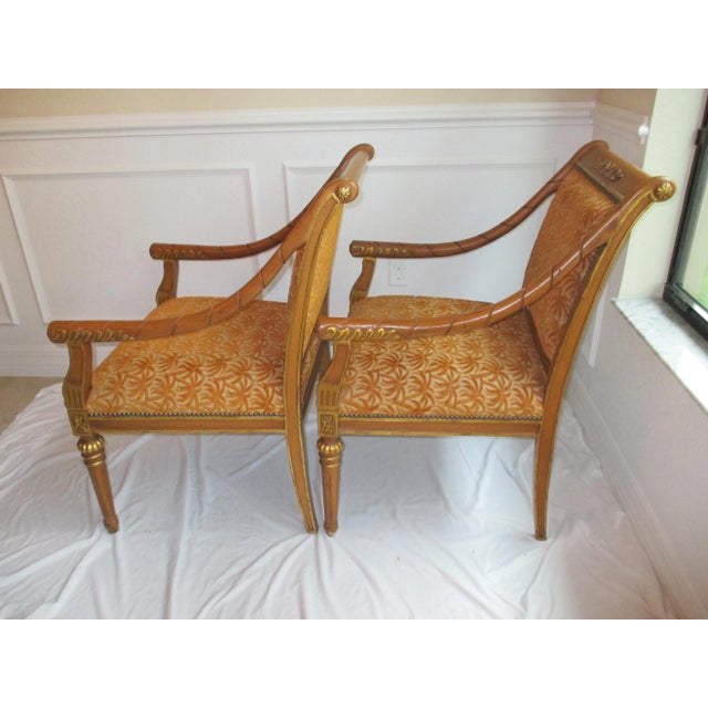 Hollywood Regency Mid 20th Century Gilded Accent Chairs- a Pair For Sale - Image 3 of 7