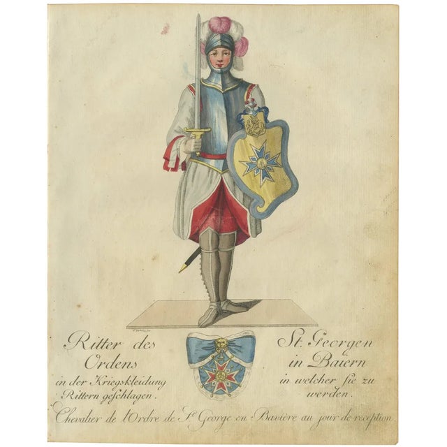 Schwan, Knight of the Order of St. George in Bavaria, 1791, Hand-Colored Engraving For Sale
