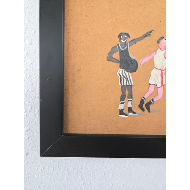 Vintage Harlem Globetrotters Oil Painting on Board Folk Art by Tommy Johnson, Framed For Sale - Image 4 of 7