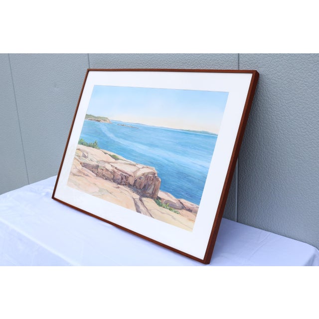 1980s 1986 Hannah Ferenbach Rocky Coastal Seascape Watercolor Painting One-of-a-Kind For Sale - Image 5 of 18