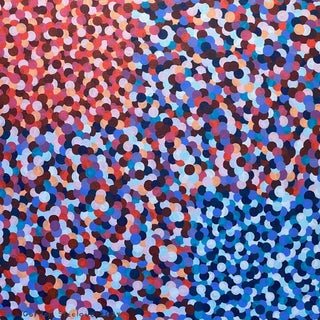 Gordon Sizelove "Just Passing Through I" Acrylic on Canvas, Abstract Dot Painting in Coral and Blue, Carmel California Art, Statement Artwork, 2024 For Sale