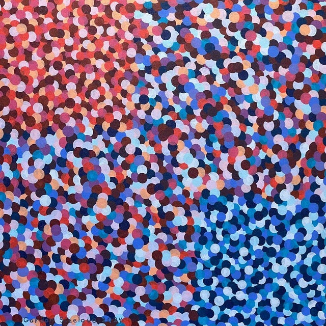Gordon Sizelove "Just Passing Through I" Acrylic on Canvas, Abstract Dot Painting in Coral and Blue, Carmel California Art, Statement Artwork, 2024 For Sale
