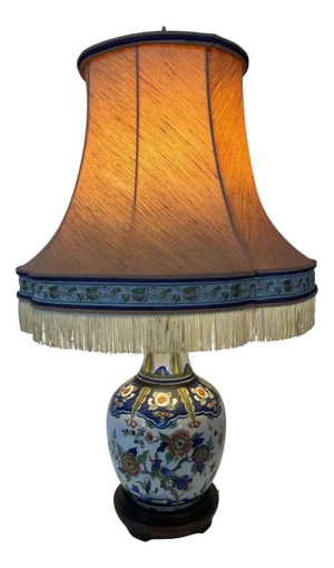 Large Hand-Painted Ceramic Lamp from Maison Drimmer, 1980