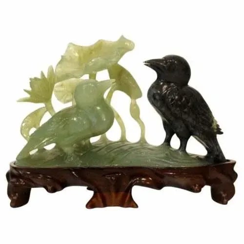 Vintage Carved Jade Birds on Wood Stand For Sale - Image 11 of 11