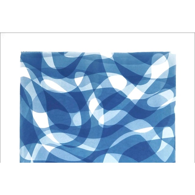 Abstract 2021 "Falling Swirls" Contemporary Abstract Cyanotype Print on Watercolor Paper For Sale - Image 3 of 11