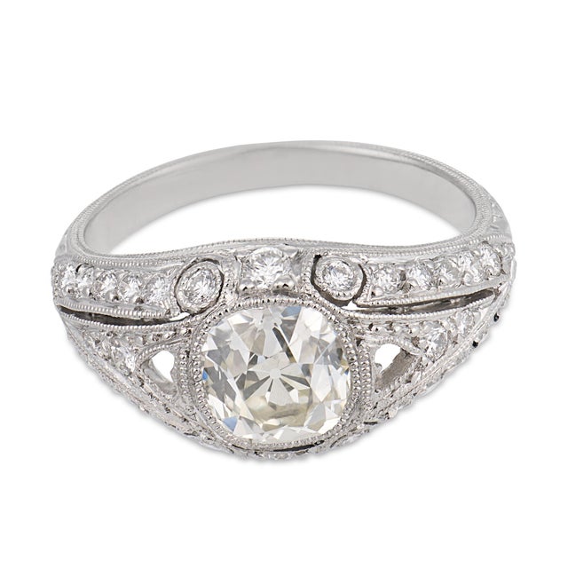 Art Deco 1920s Art Deco Inspired Gia 1.24 Carat Old Mine Cut Diamond Platinum Engagement Ring, Size 5.5 For Sale - Image 3 of 8